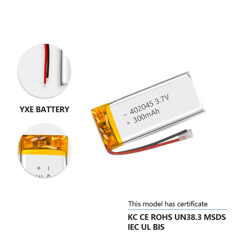 3.7 V Li-ion Battery 402045-300mah